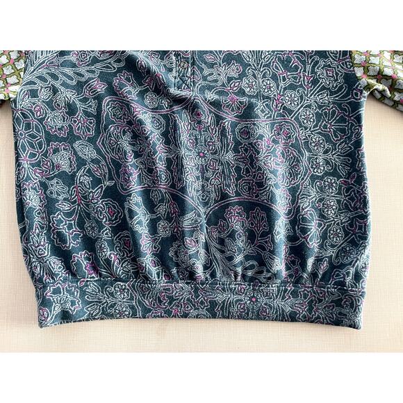 Daily Practice Sz S Puff Sleeve Sweatshirt Green Crewneck Boho Boxy Casual Comfy - Picture 11 of 14